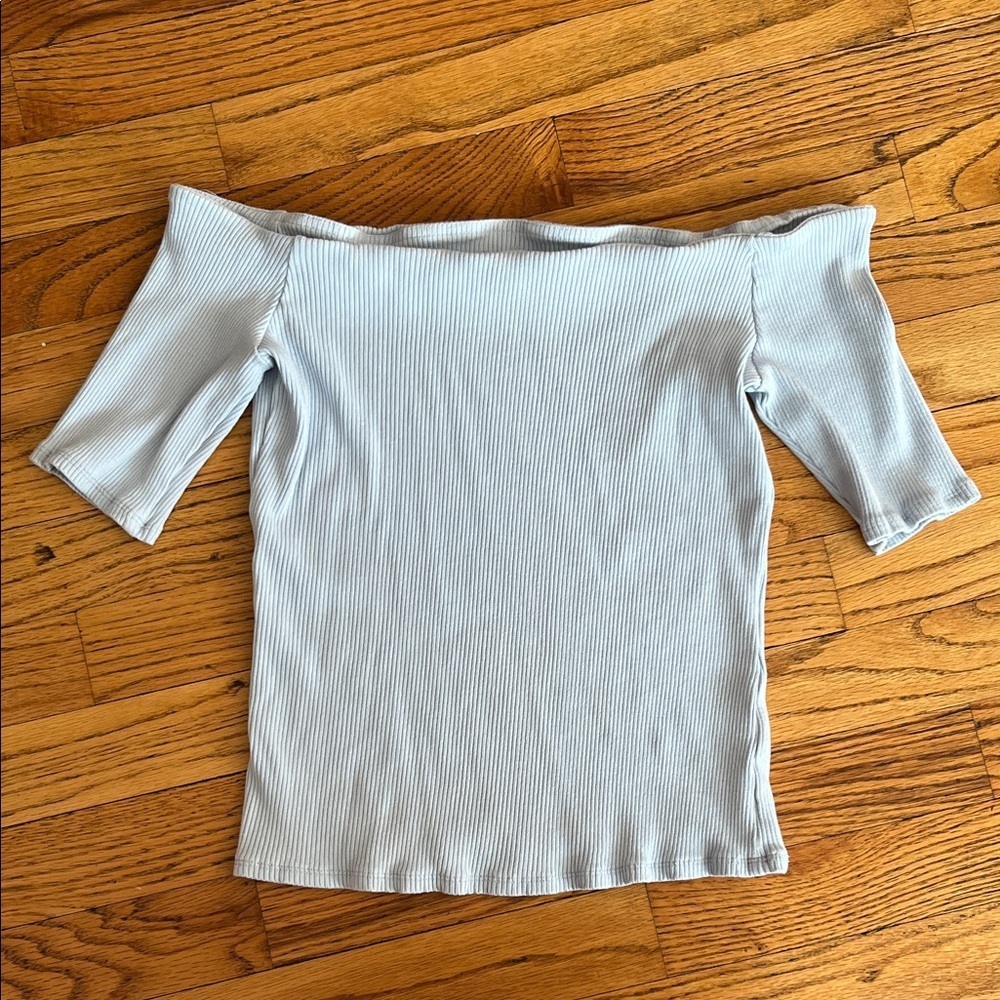 H&M Ribbed Off-the-Shoulder Crop Top in Light Blue